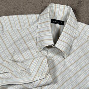 Canali Dress Shirt Mens 17 43 Multicolor Striped‎ Button Down Made Italy Cotton